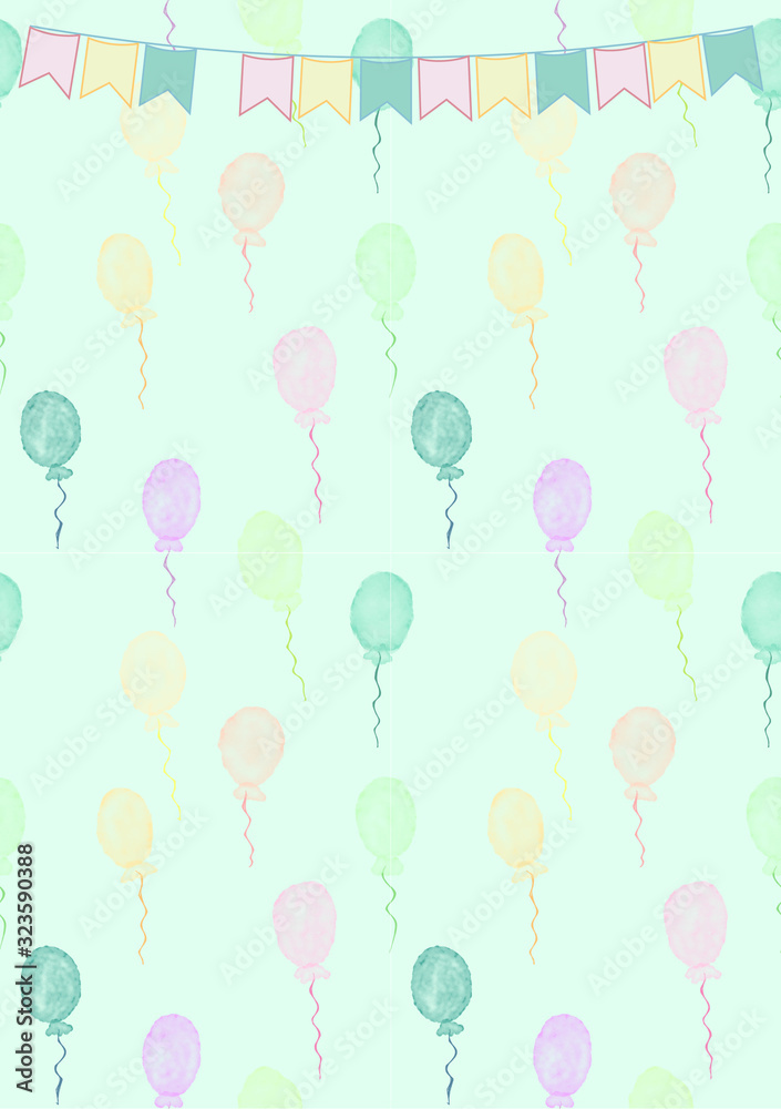 Holiday card. Balls, flags and garlands. Place for text. Design for birthday and party. Holiday card. Balls, flags and garlands. Place for text. Design for birthday and party.