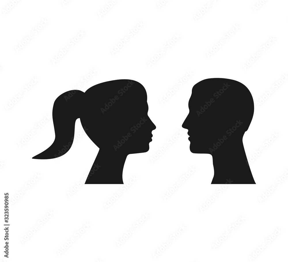 Woman, man head silhouette. Vector illustration, flat design.