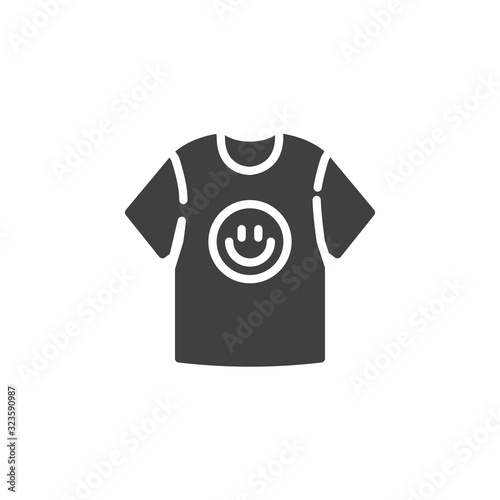 T-shirt with smiley print vector icon. filled flat sign for mobile concept and web design. Short sleeve t-shirt with emoji glyph icon. Symbol, logo illustration. Vector graphics