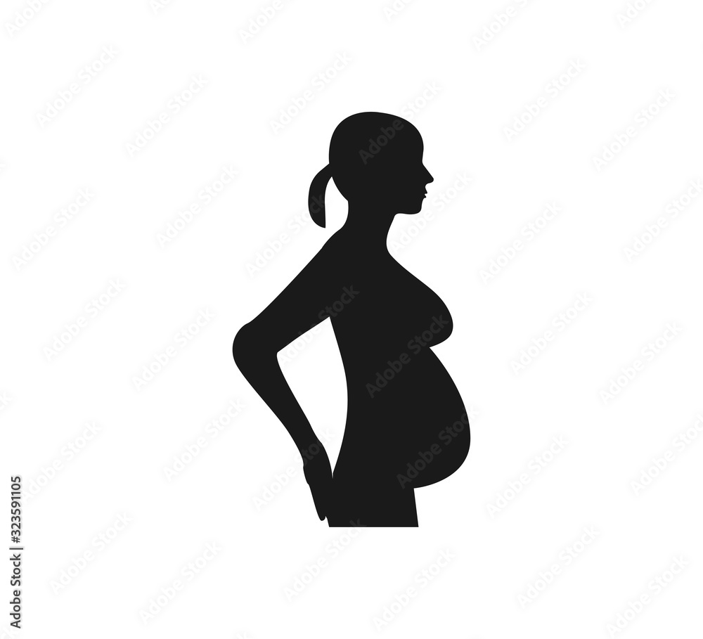 Woman Pregnant, silhouette icon. Vector illustration. Flat.