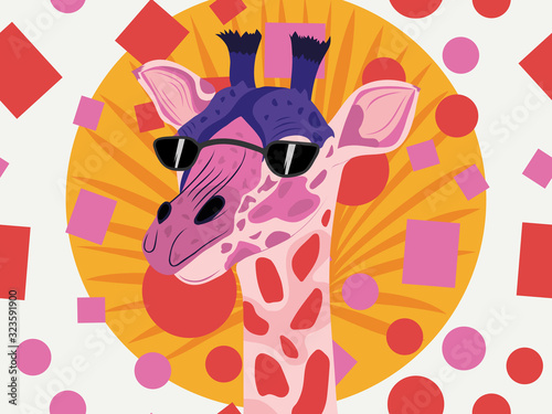 Giraffe head red oranges abstract background