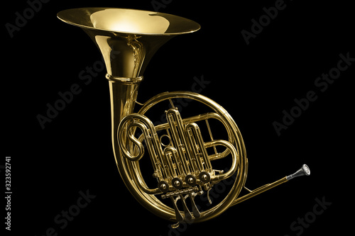 French Horn over black plain background