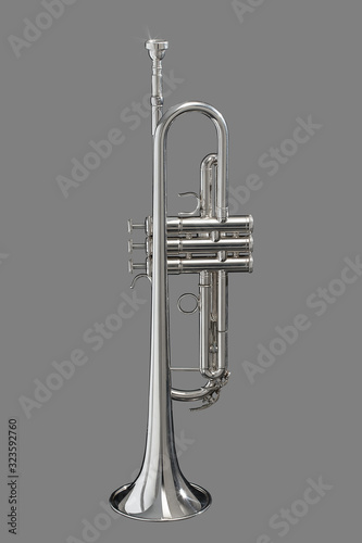Silver Trumpet over medium grey plain background