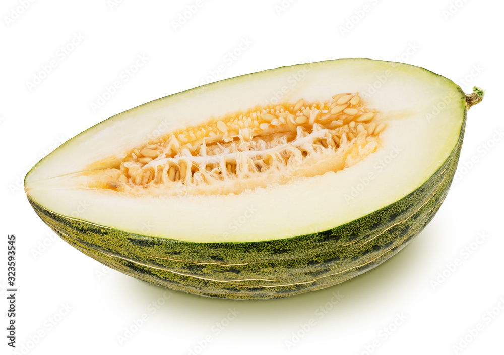 Half of juicy melon with seeds isolated on a white. Half of juicy melon with seeds isolated on a white.