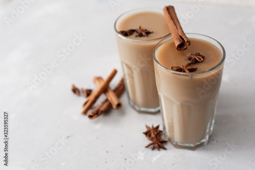 Masala chai tea, traditional Indian tea with milk and spices