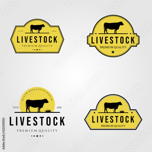 set of cow livestock logo vintage vector illustration design