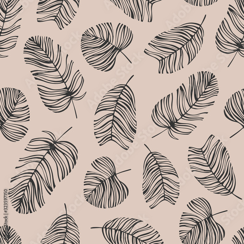 Seamless pattern with hand drawn leaves.