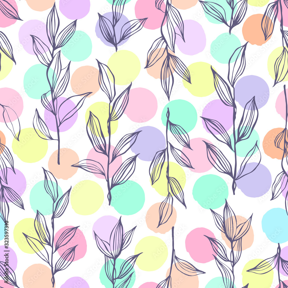 Seamless pattern with hand drawn branches.