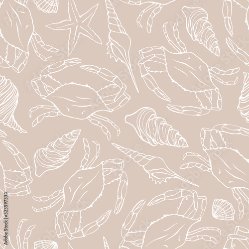 Seamless pattern with stylized crabs. Can be used for invitations, greeting cards, print, gift wrap. 