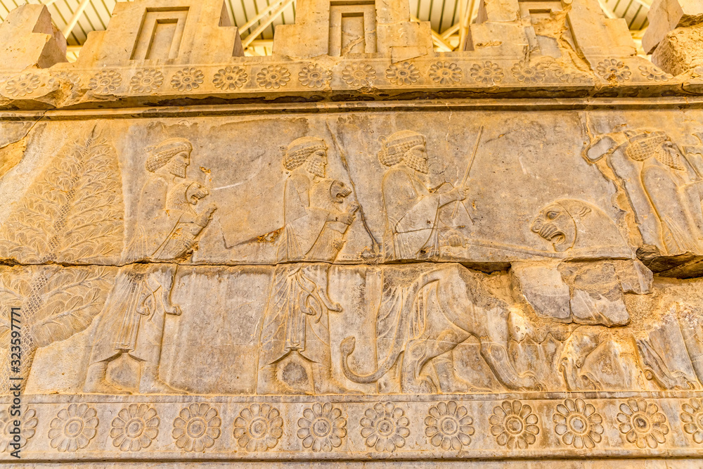 Residents of historical empire with animals in Persepolis