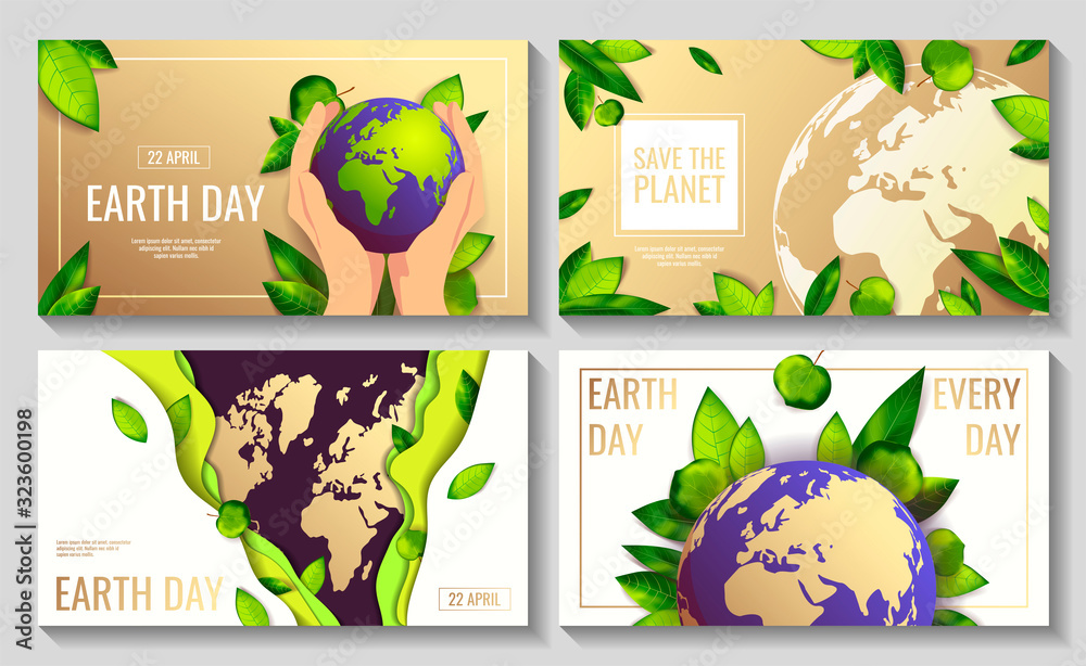 Set of banners for Earth Day, World Environment Day with globe and ...