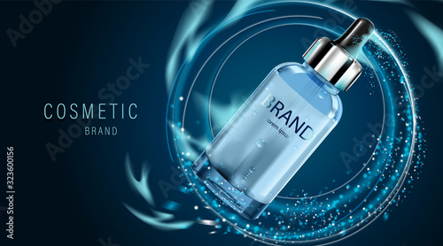 Luxury cosmetic Bottle package skin care cream, Beauty cosmetic product poster, with lighting on dark blue background