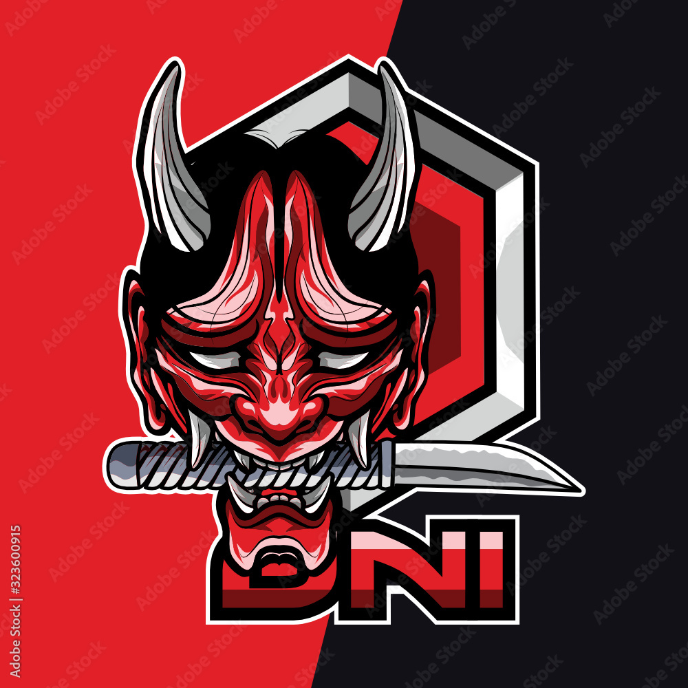 Grafika wektorowa Stock oni, hannya, japan mask esport gaming mascot