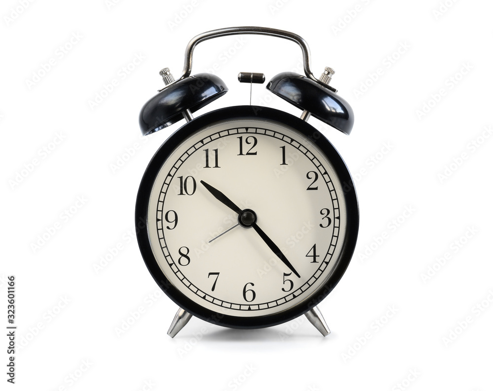 Black old fashioned alarm clock isolated on white background Black old fashioned alarm clock isolated on white background