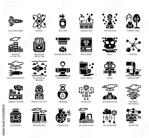 Set of nuclear thin line and pixel perfect icons for any web and app project.
