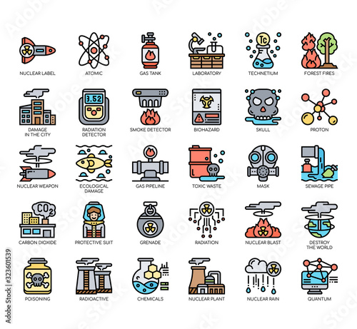 Set of nuclear thin line and pixel perfect icons for any web and app project.