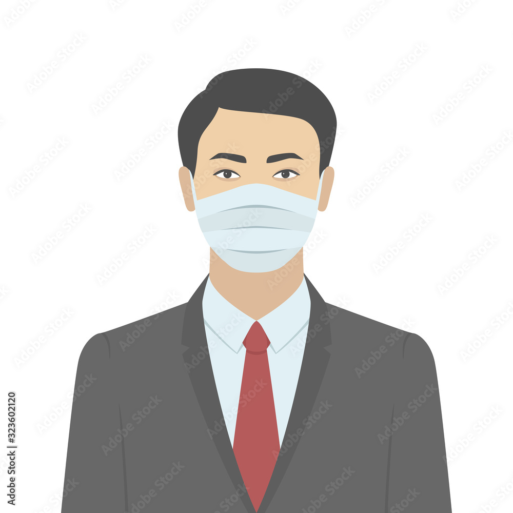 Asian man in face mask. Vector. Asian man in face mask. Vector.