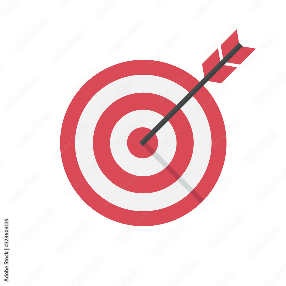 target goal with arrow isolated on white background icon symbol flat vector illustration - obrazy, fototapety, plakaty 