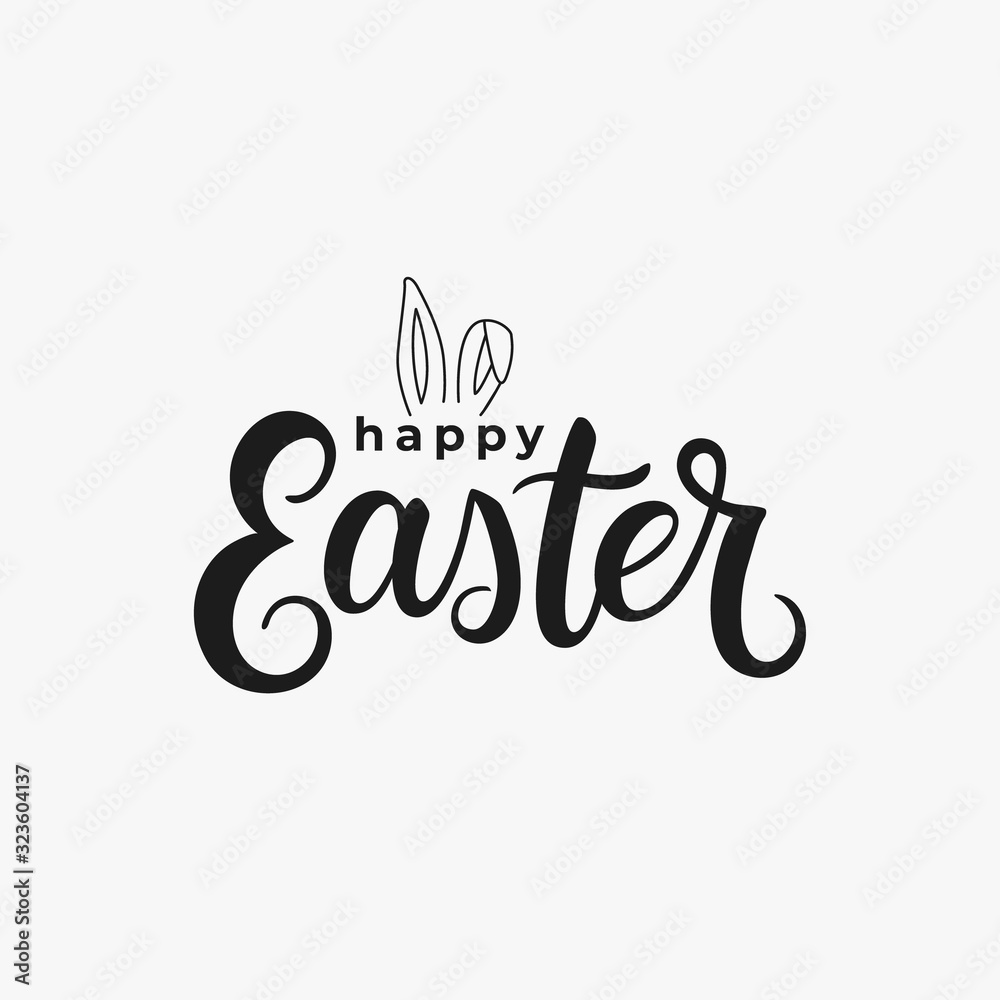 Obraz premium Happy Easter vector brush calligraphy inscription isolated on white background. Handwritten typography print.