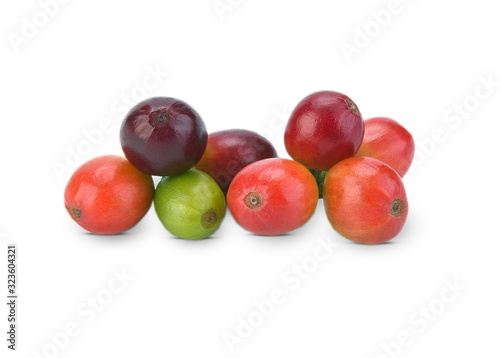 coffee beans and red ripe coffee Isolated on white background.