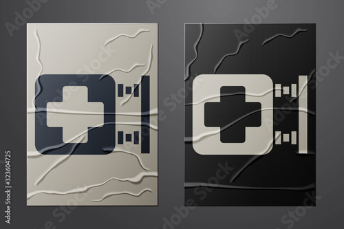 White Hospital signboard icon isolated on crumpled paper background. Paper art style. Vector Illustration