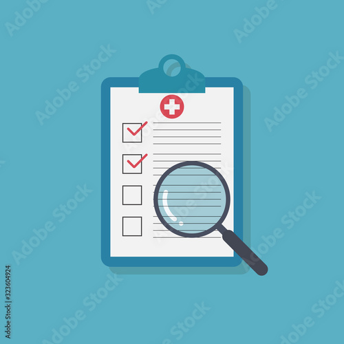 medical report with magnifying glass icon symbol flat vector illustration