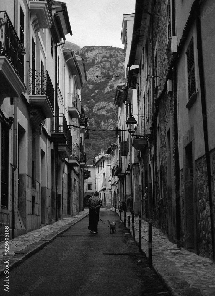 Black and white Spanish street