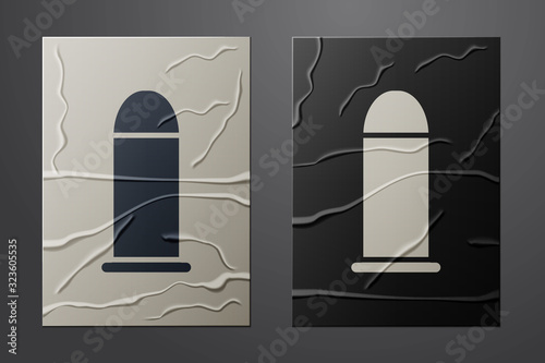 White Bullet icon isolated on crumpled paper background. Paper art style. Vector Illustration