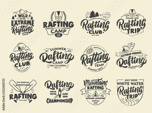 Set of vintage Rafting emblems and stamps. The original adventures badges  templates and stickers for club