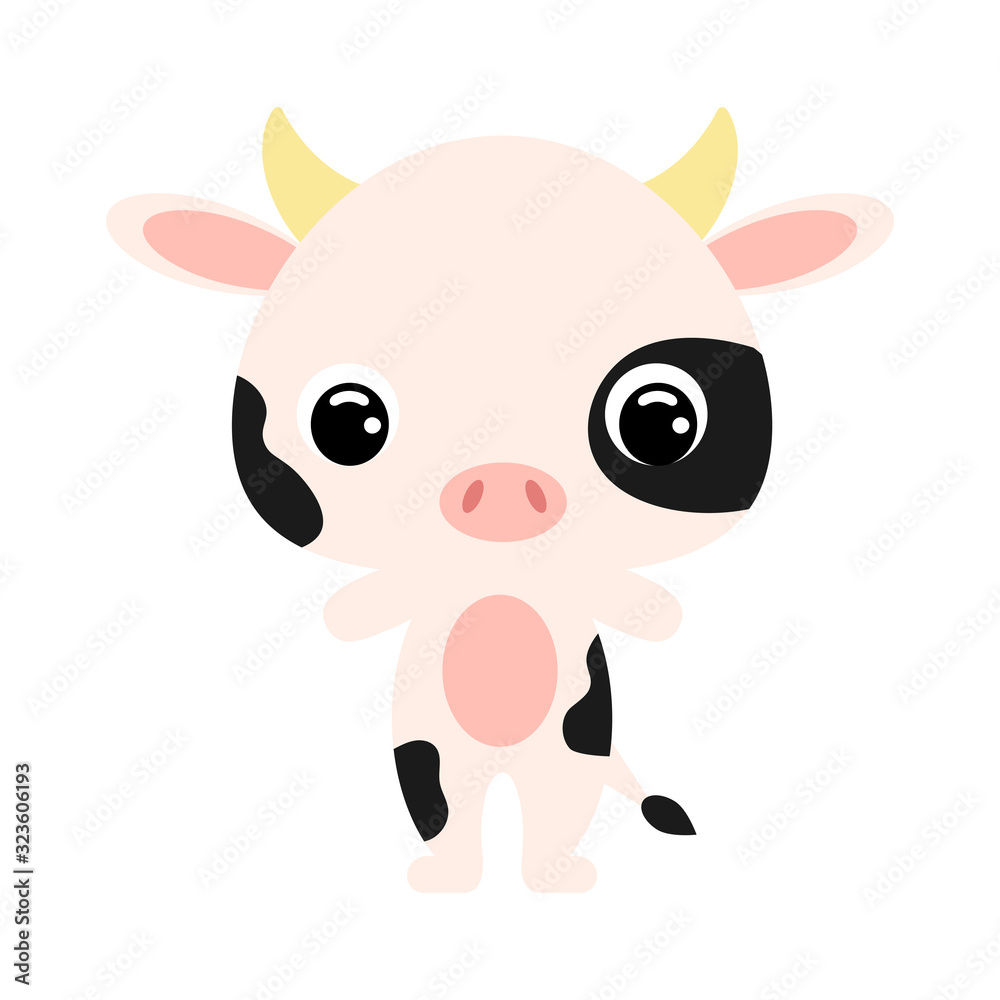 Cute baby cow. Domestic animal. Flat vector stock illustration on white background Cute baby cow. Domestic animal. Flat vector stock illustration on white background