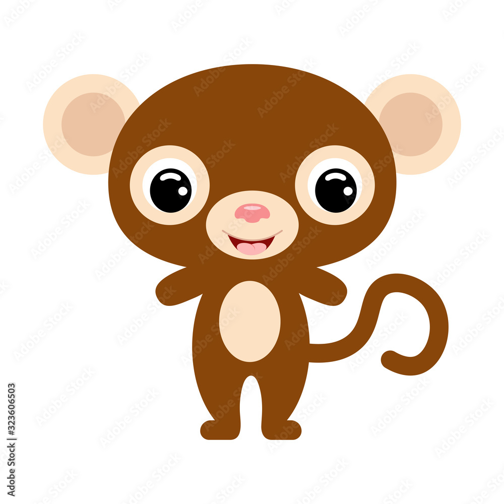 Cute baby monkey. Jungle animal. Flat vector stock illustration on white background Cute baby monkey. Jungle animal. Flat vector stock illustration on white background