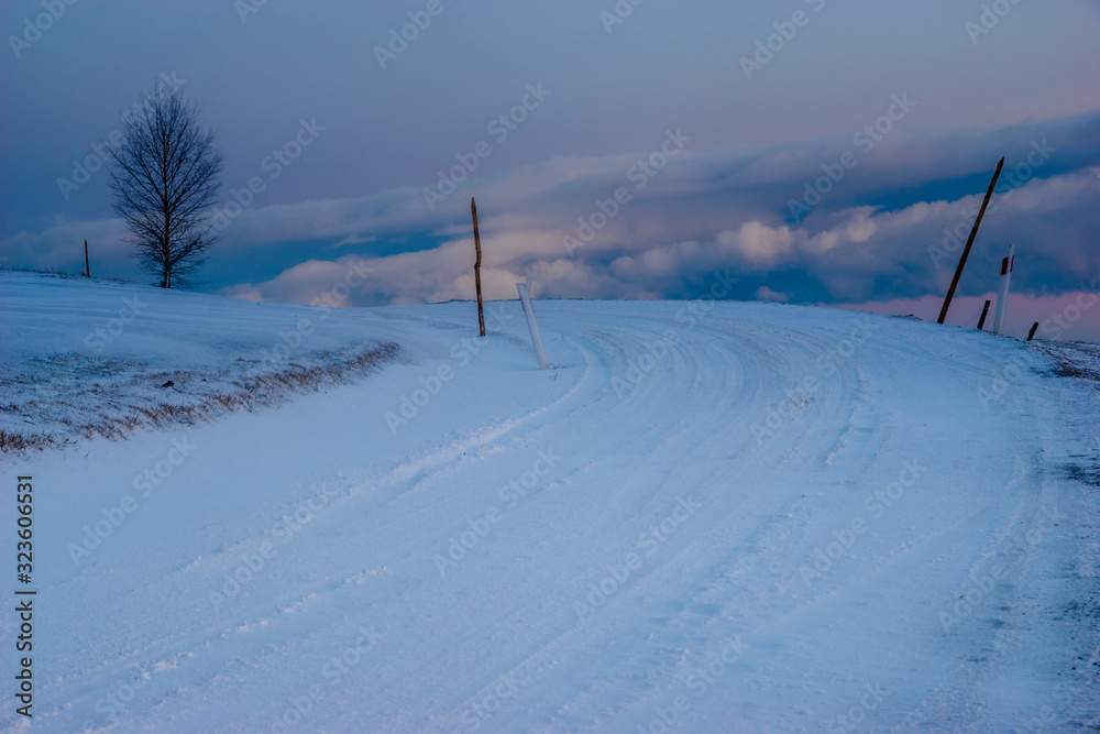 snowy mountain road after heavy snowfall snowy mountain road after heavy snowfall
