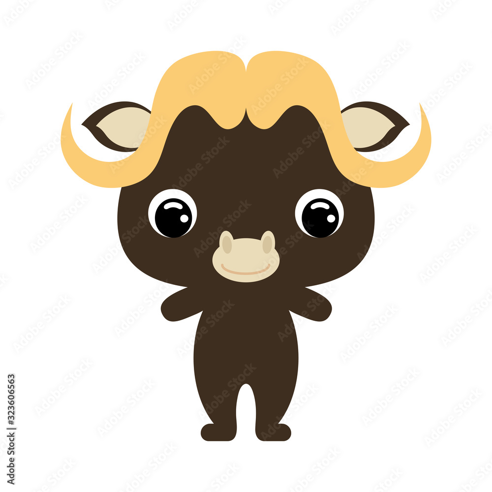Cute baby musk ox. African animal. Flat vector stock illustration on white background Cute baby musk ox. African animal. Flat vector stock illustration on white background