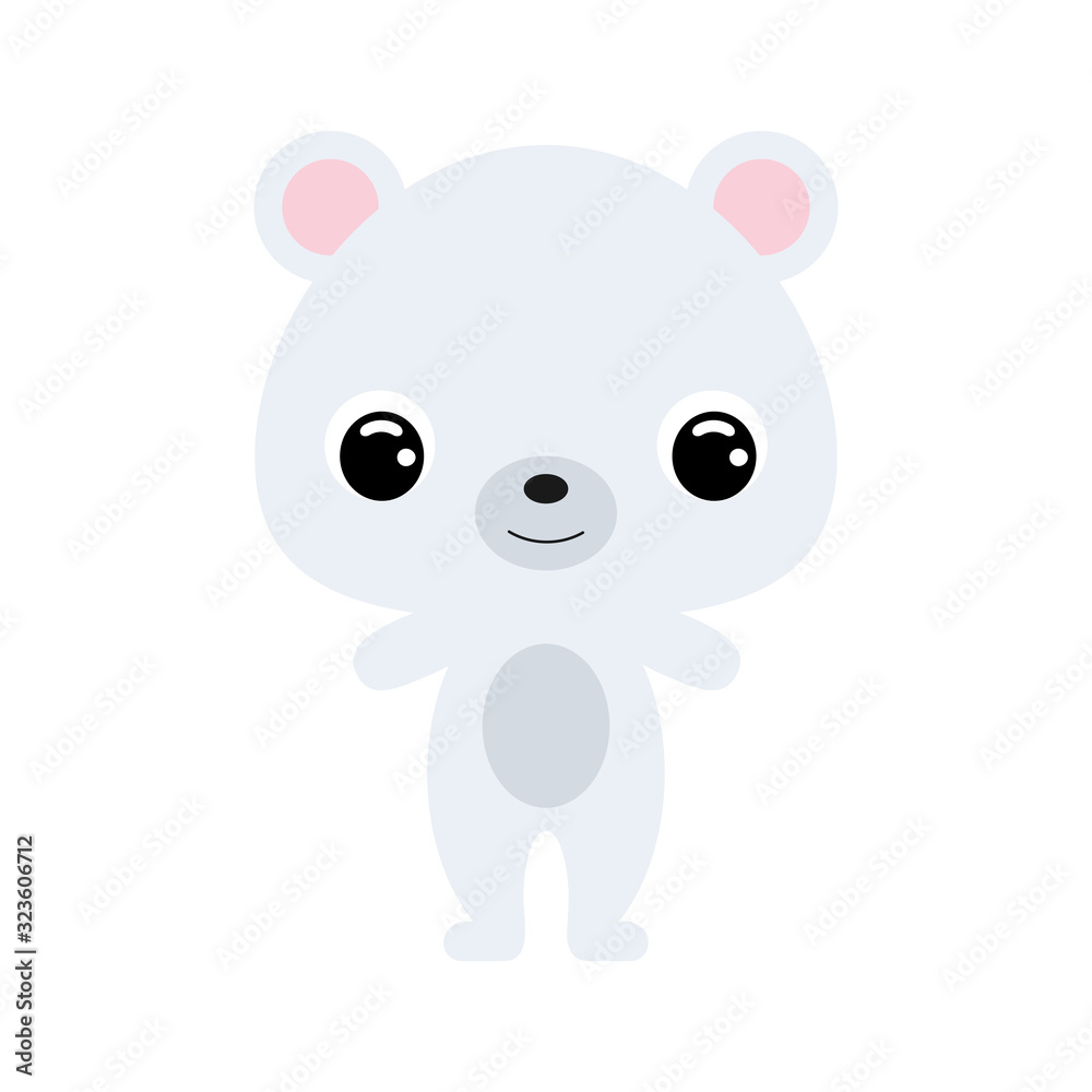 Cute baby polar bear. Arctic animal. Flat vector stock illustration on white background