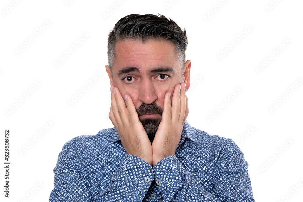 Portrait of sadness man wearing blue shirt Portrait of sadness man wearing blue shirt
