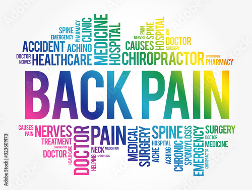 Back Pain word cloud collage, health concept background