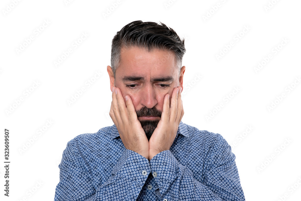 Portrait of sadness man wearing blue shirt Portrait of sadness man wearing blue shirt