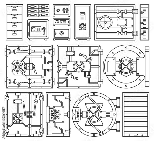 Door of storage vector outline set icon.Vector illustration set security locker. Isolated outline icon door of storage on white background .