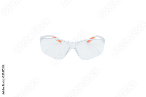 Transparent safety glasses on a white background 