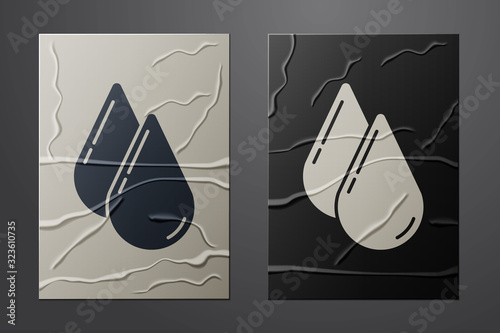 White Water drop icon isolated on crumpled paper background. Paper art style. Vector Illustration