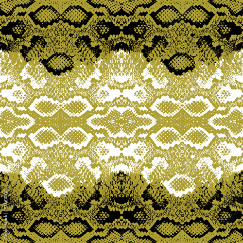 Snake skin scales texture. Seamless pattern black yellow gold white background. simple ornament, Can be used for Gift wrap, fabrics, wallpapers. Vector