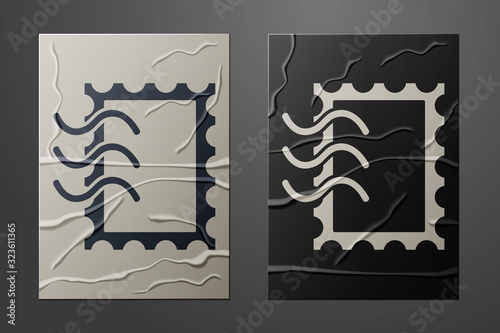 White Postal stamp icon isolated on crumpled paper background. Paper art style. Vector Illustration
