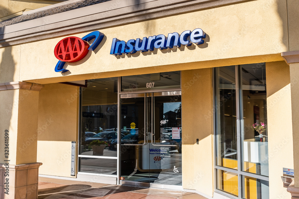 Feb 14, 2020 Milpitas / CA / USA - AAA Insurance office in South San  Francisco Bay Area; The