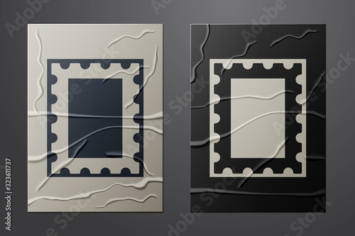 White Postal stamp icon isolated on crumpled paper background. Paper art style. Vector Illustration