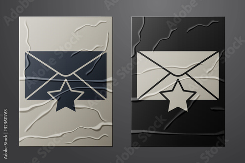 White Envelope with star icon isolated on crumpled paper background. Important email, add to favourite icon. Starred message mail. Paper art style. Vector Illustration