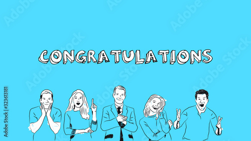 cheerful people applauding, congratulating, and celebrating for success can be used as banner/card/ad/social media marketing simple hand drawn design style minimal vector illustration