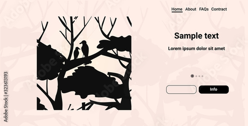 trees and birds silhouettes bushfire natural disaster concept pray for Australia horizontal copy space vector illustration
