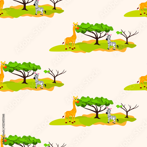Seamless pattern with wild animals  animals in savannah