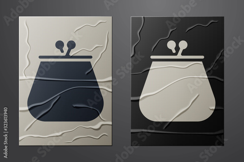 White Wallet icon isolated on crumpled paper background. Purse icon. Cash savings symbol. Paper art style. Vector Illustration