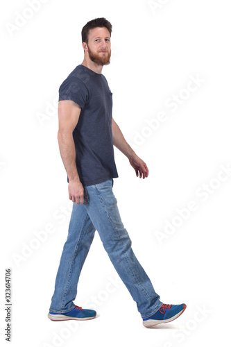 portrait of man walking on white background